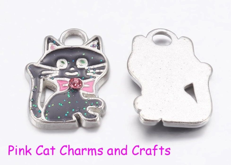 5 x Black Cat Kitten Charms Jewellery Making Pendants Tibetan Silver
