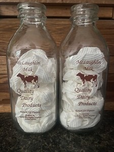 Lot Of 2 One Qt. McLaughlin Milk Bottles Nicole 7th Grade 2nd Edition Lisbon NY