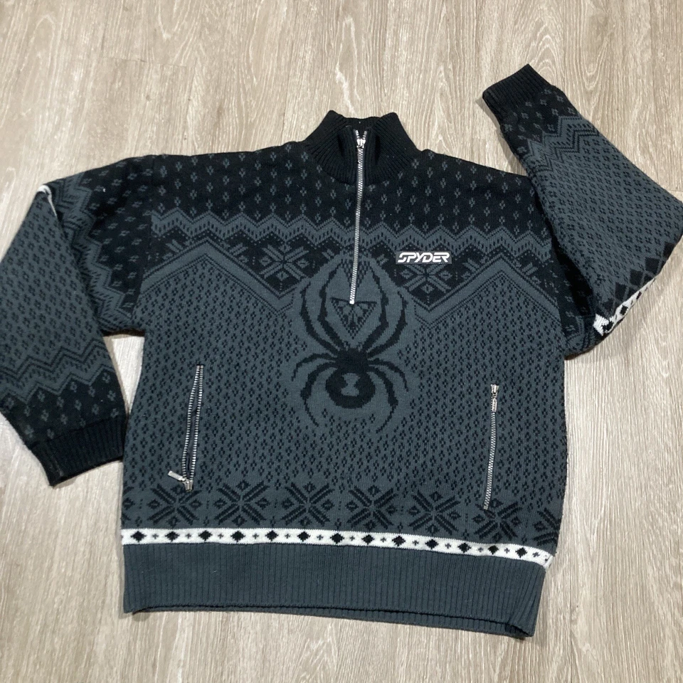 Suéter Spyder L 00s Y2k Tejido Exterior Montaña Araña Logo 1/4 Cremallera Cuello Redondo Foto 2 de 4