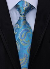 New Classic Paisley Blue Yellow JACQUARD WOVEN 100 Silk Men's Tie Necktie