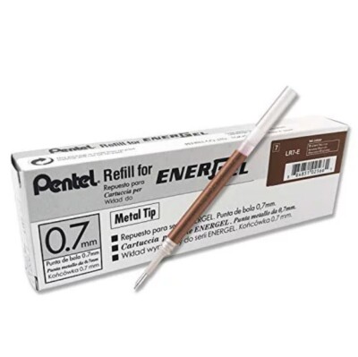 20 X Pentel LR7 Roller Refill for EnerGel Gel Pen 0.7mm Metal Tip - Brown Ink