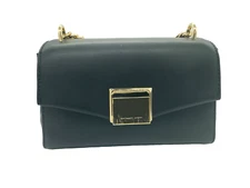 Michael Kors Lita Small Leather Crossbody Bag Black Gold Hardware Chain Shoulder