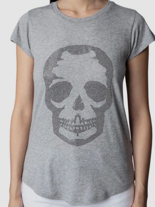 $119 Zadig Voltaire Women's Gray Embellished Skull Cotton T-Shirt Size S