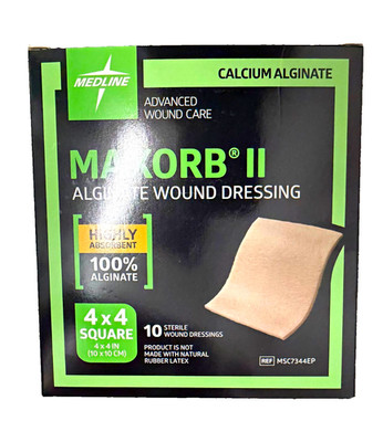 Medline MAXORB II Calcium Alginate Wound Dressing 4x4 Square 10 Ct MSC7344EP