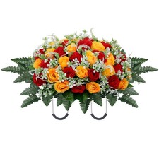 Headstone Flower Saddle,Large Artificial Cemetery Flowers for Grave,Cemetery