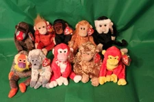TY Beanie Baby Monkeys Lot of 10 MWMT, Mooch, Congo, Bananas.....