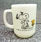 Fire King Snoopy and Woodstock Cup Mug AT Times Life is Pure Joy! Milk Glass