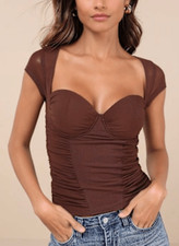 Lulus NWT brown exceptional flirtation brown mesh bustier top M