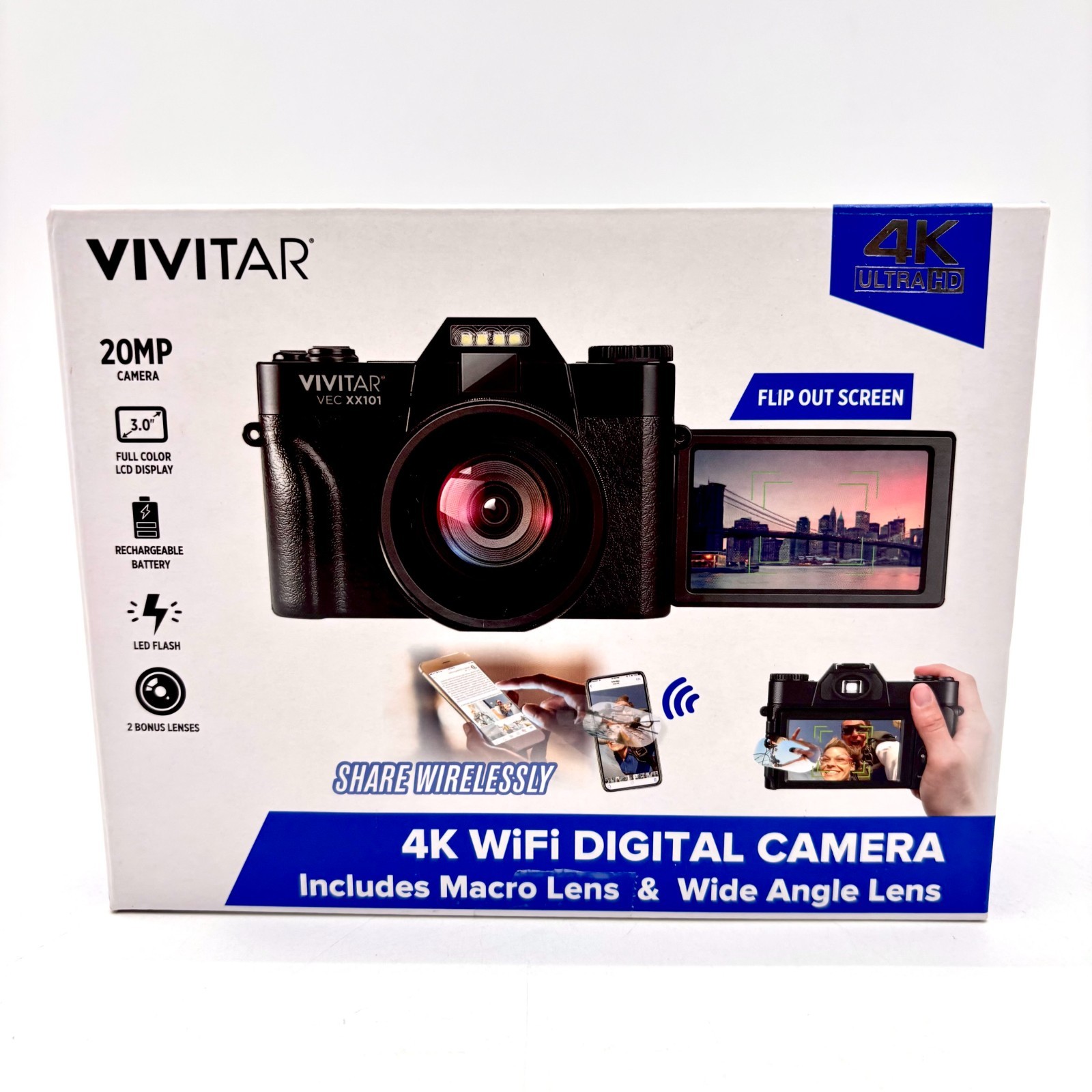 VIVITAR Black 20 MP 4K Wifi Digital Camera With Flip Out Screen