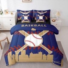 Erosebridal 7 Pcs Twin Size Baseball Comforter Set with Sheet Set Kids Adults