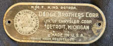 Dodge Brothers Detroit Firewall Data Plate Acid Etched Aluminum 1920s-40s