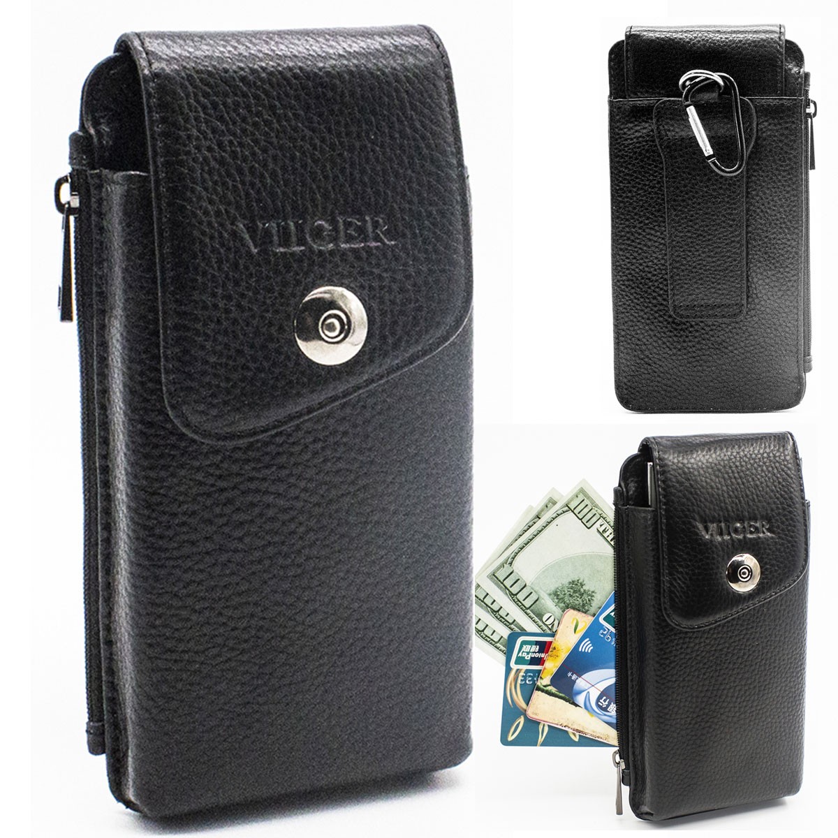 Leather Cell Phone Belt Holster for iPhone 17 Pro Max Universal Smartphone Pouch