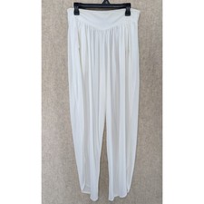 Christian Dior Vintage Beachwear White Polyester Draping Wide Leg Pants Size M