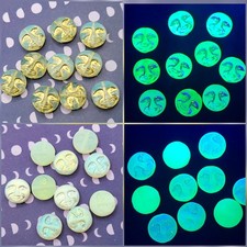 Moon Face Uranium Glass Beads 13mm Yellow Czech 10pcs