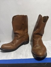 Vintage Unbranded Brown Leather Work Boots Made In USA Mens 11 Pull On Roper