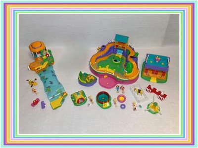 Polly Pocket Action Park 5 Sets + Figuren: Pony Ride Canoe Fun Cycling Pool Tent