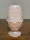 VTG FENTON Pink Iridescent PINEAPPLE & HEART Glass Fairy Lamp Candle Holder 7"H