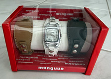 manguun Damen Quarz Armbanduhr analog Leder weiß silber rechteckig Box 3B