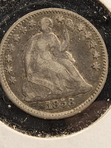 1858 LIBERTY SEATED HALF DIME VF+