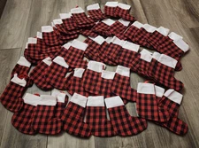 50 Pack 5” Mini Christmas Stocking,Red Black Plaid Xmas Stockings for Christmas