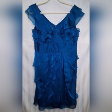 Adrianna Papell Flutter Sleeve Tiered Teal Dress Size 14 Petite
