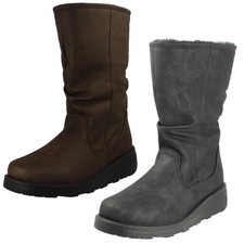 Donna Spot On Pelliccia Foderato Zip Largo Fit Zeppa Tacco Metà Polpaccio Da