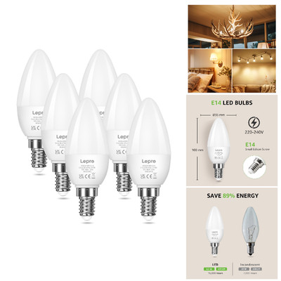 Lepro E14 LED Glühbirne 2700K Warmweiß 4,9W 470 Lumen 6 Stück C9, nicht dimmbar