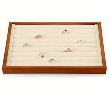 Ring Display Tray Holder Solid Wood Microfiber 8 Ring Slots 13.78in Home Shop