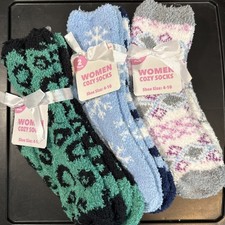 3 Packs: Women s Cozy Socks 2-Pair Each Size 4-10 Non-Slip Multicolor