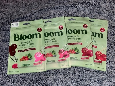 (4) BLOOM Nutrition Greens & Superfoods Powder Spiced Cranberry 5 Stick BB 09/26