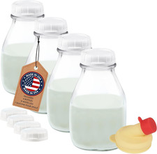 16 Oz Glass Milk Bottles with Lids Reusable Glass Creamer