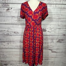 Soft Surroundings Wrap Dress Kaveri Ikat Tie Dye Midi Stretch Women’s Small