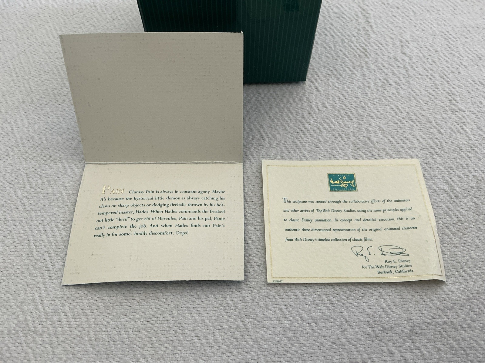 WDCC Hercules’ Enchanted Places Pain & Panic Miniatures w/Buttons & Postcard