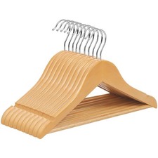 Kids Wooden Hangers Solid Maple Clothes Hangers with Pants Bar Wood Rack 10 Pack