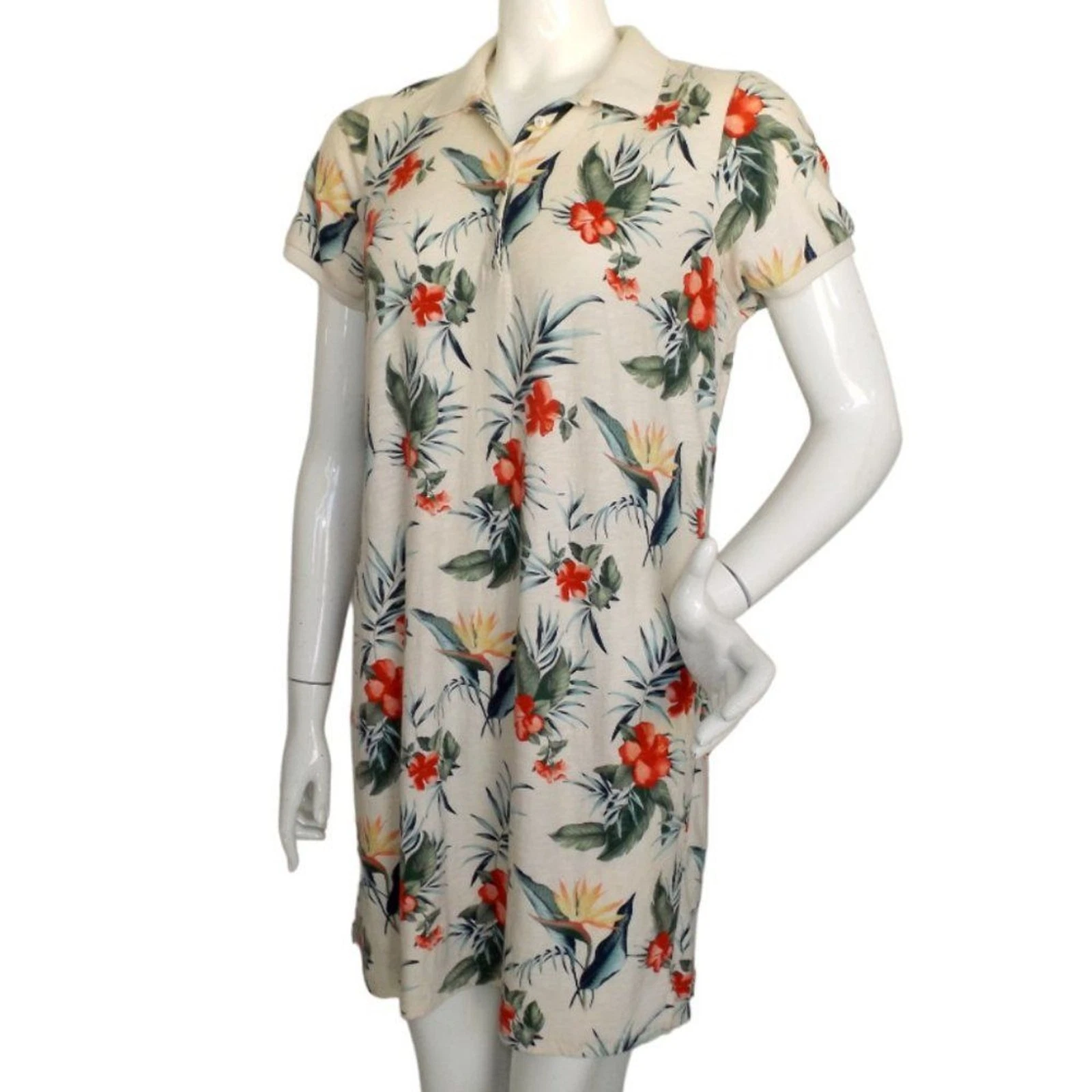 OFF WHITE Abito Polo TOMMY BAHAMA M Mini Happy Hibiscus Bianco sporco Rosso floreale