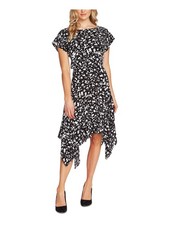 VINCE CAMUTO Womens Black Short Sleeve Jewel Neck Midi Cocktail Sheath Dress 6