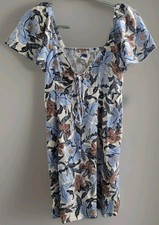 Old Navy Flutter-Sleeve Linen-Blend Halter Keyhole Mini Swing Dress XS Pockets