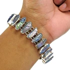 925 Sterling Silver Cabochon Natural Biwa Pearl Bracelet Valentine Gift Jewelry