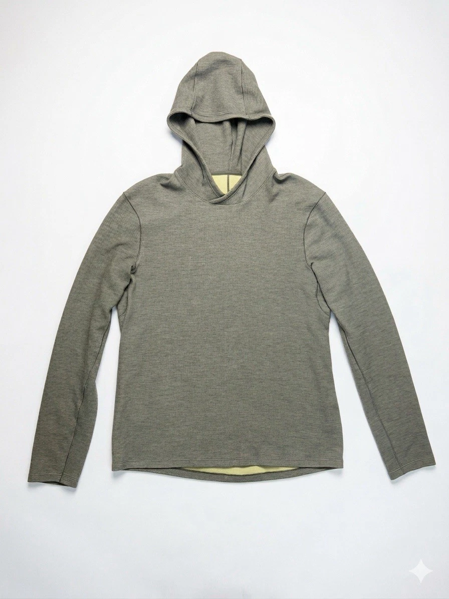 Lululemon Men's Shift Stitch Thermal Waffle Knit Hoodie, Size Large, Green Gray