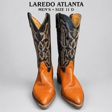 Vintage Laredo men's lizard-print leather cowboy boots size 11 D made in USA