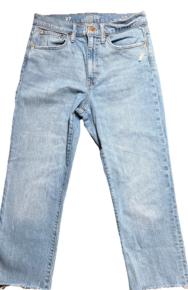 J. Jeans Crew Slim Boyfriend 27 bainha cropped cru elástico lavagem leve mistura de algodão - Imagem 2 de 4