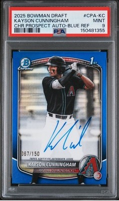 2025 BOWMAN DRAFT KAYSON CUNNINGHAM /150 CHROME PROSPECT AUTO BLUE REF PSA 9