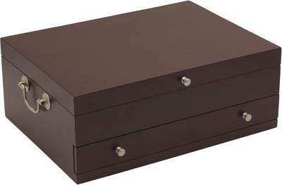 Wallace Felt Lined Flatware Storage Chest with Drawer, 15 Inch, Dark Walnut 