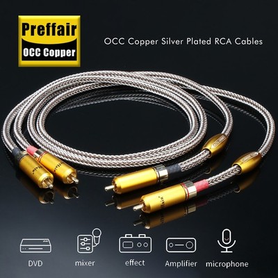 Pair Hi-end OCC Copper Silver Plated RCA Cable Hi-Fi Interconnect Signal Wires