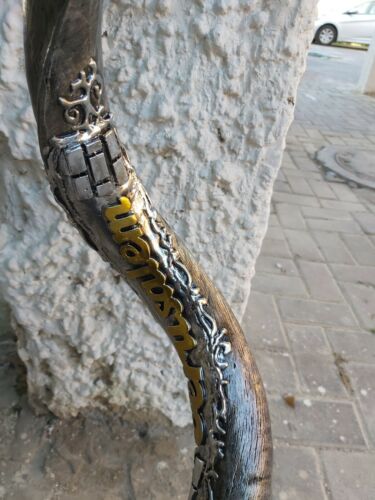Shofar Yemenite Kudu Horn 38''+ With Sterling Silver Plated +3D Jerusalem Curved - Picture 5 of 13