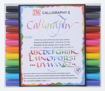 ZIG Calligraphy Marker Pens, 12 Colors set, 2mm & 3.5mm Dual Tip Markers, for...