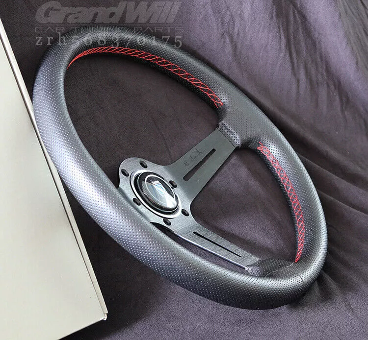 NARDI 350MM Mid-deep Perforated Leather Black Spoke Racing Sport Steering Wheel - Image 3 of 4