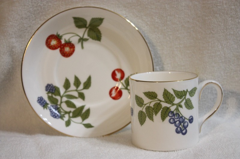 Vintage Crown Staffordshire Gold Trim Fruit Design Teacup & Saucer