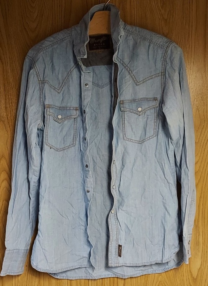 Wrangler Retro Light Blue Pearl Snap Small Mens Western Shirt eBay