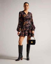 NWT 285 Ted Baker Piara Ruffle Asymmetric Minidress 2/S